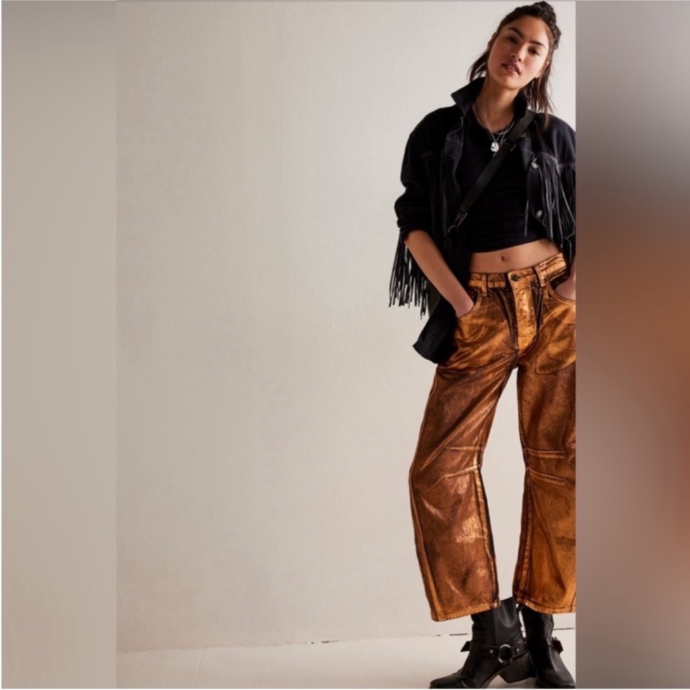 We The Free Metallic Bronze Wide Leg Pants